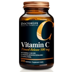 Doctor Life, Vitamin C Timed-Release 500 mg, Witamina C o przedłużonym działaniu z dziką różą, 200 tabletek