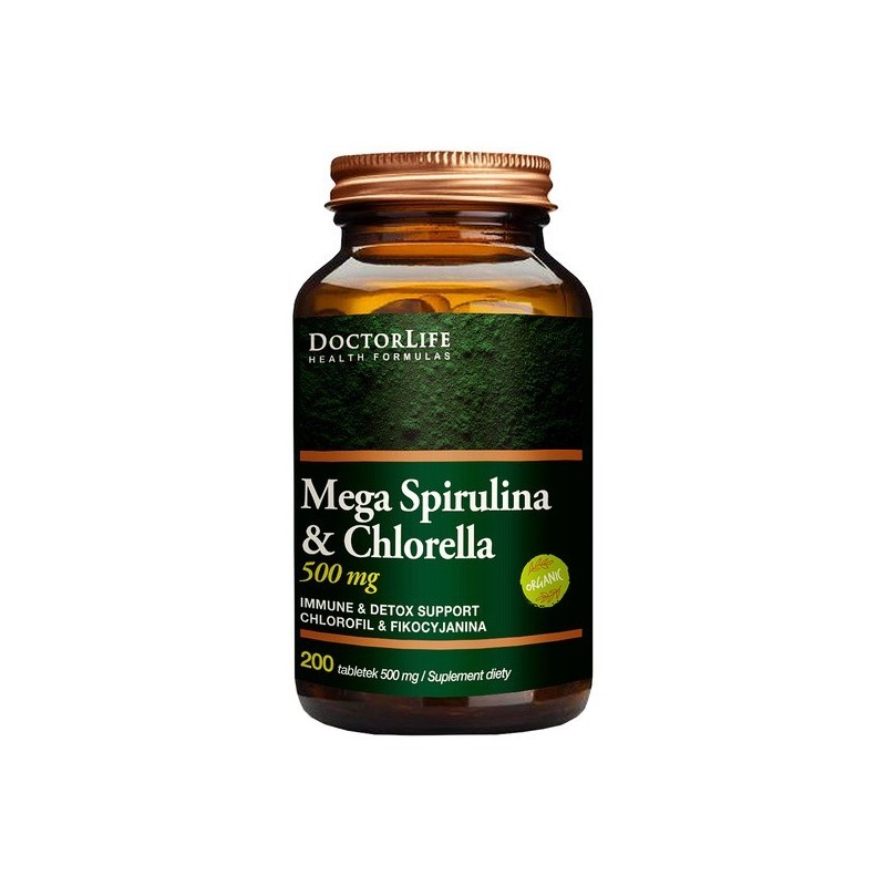 Doctor Life Mega Spirulina & Chlorella 500 mg, 200 kapsułek