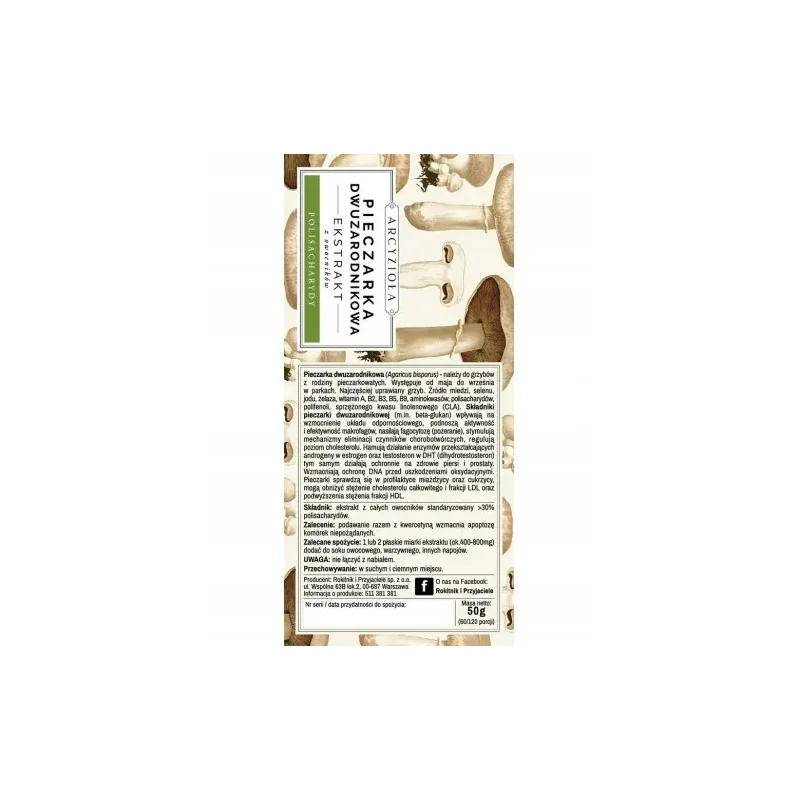 ARCYZIOŁA Pieczarka dwuzarodnikowa 50 g - Rokitnik i Przyjaciele | Rokitnik i Przyjaciele