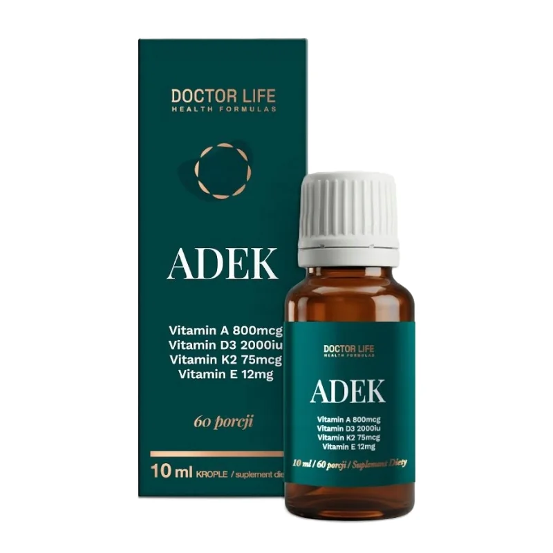 Doctor Life ADEK 10 ml Krople witamin witaminy A, D3 (2000 IU), E, K2 MK7 60 porcji | Doctor Life